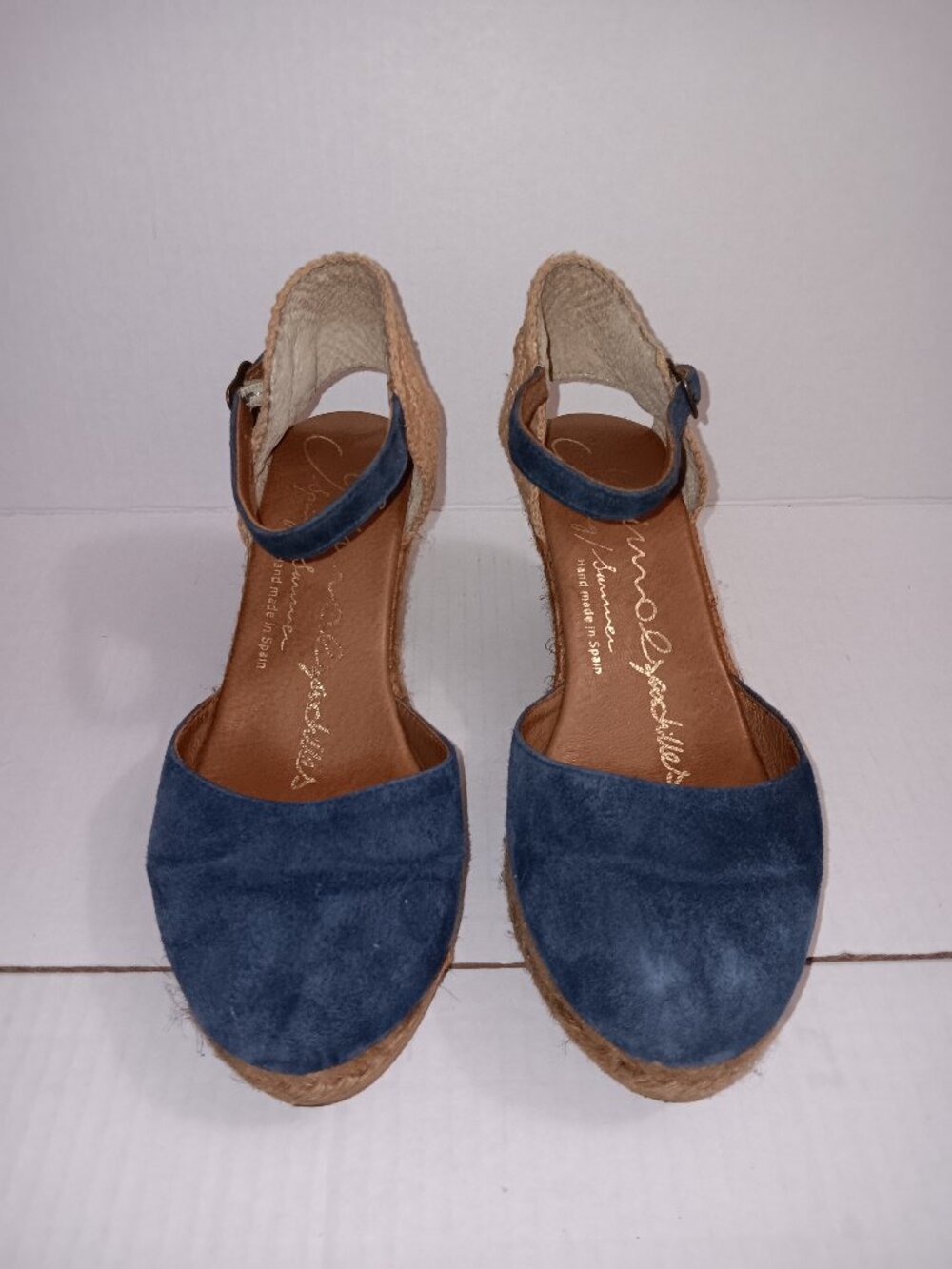 GAIMO ESPADRILLES WEDGE BLUE LEATHER WEDGE SHOES